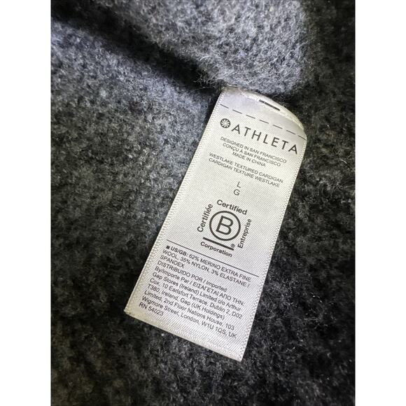 Athleta Westlake Textured Cardigan Sweater Womens L Fog Camo Cool Comfy Preppy‎ - Picture 5 of 8